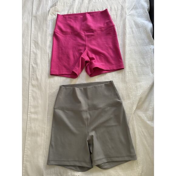 Lot of 2 Biker Shorts Pink Gray 90 Degree Reflex Rib Interlink Everyday 5" Large - Picture 1 of 11